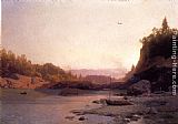 Herman Herzog Canvas Paintings - Evening on the Susquehanna